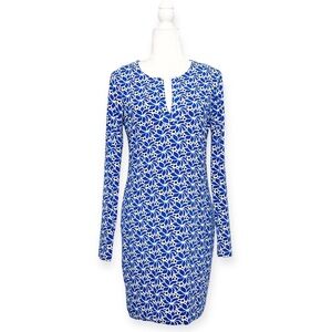 Diane Von Furstenberg Reina Long Sleeve Shift Dress Size 4 Blue White Floral